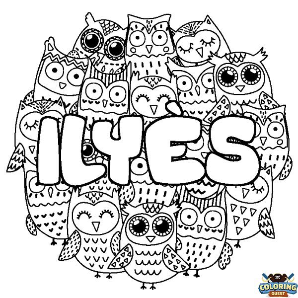Coloring page first name ILY&Egrave;S - Owls background