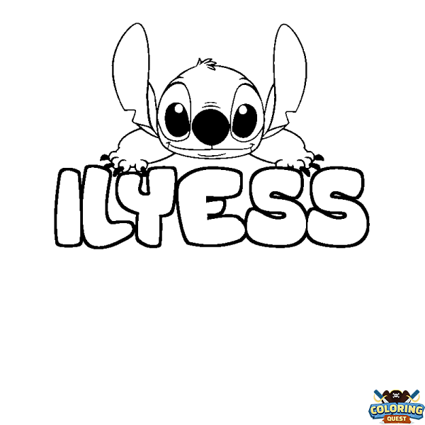 Coloring page first name ILYESS - Stitch background