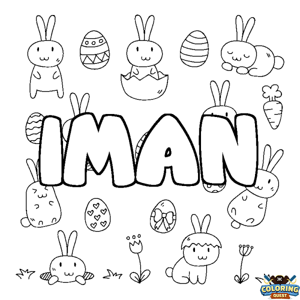 Coloring page first name IMAN - Easter background