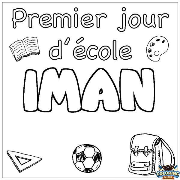 Coloring page first name IMAN - School First day background