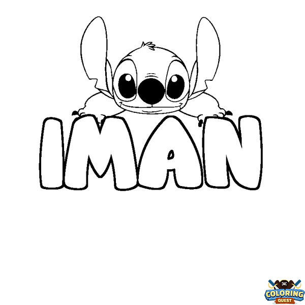 Coloring page first name IMAN - Stitch background