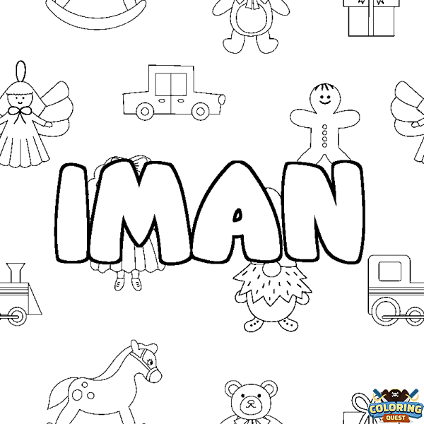 Coloring page first name IMAN - Toys background