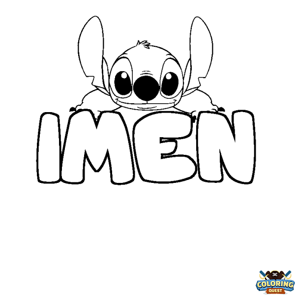 Coloring page first name IMEN - Stitch background