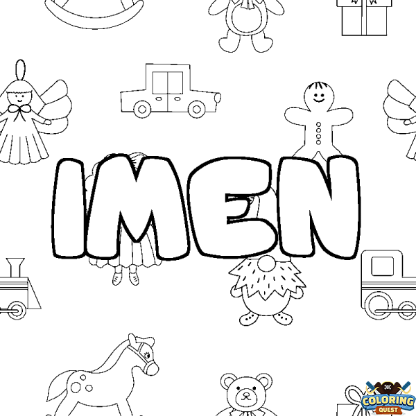 Coloring page first name IMEN - Toys background