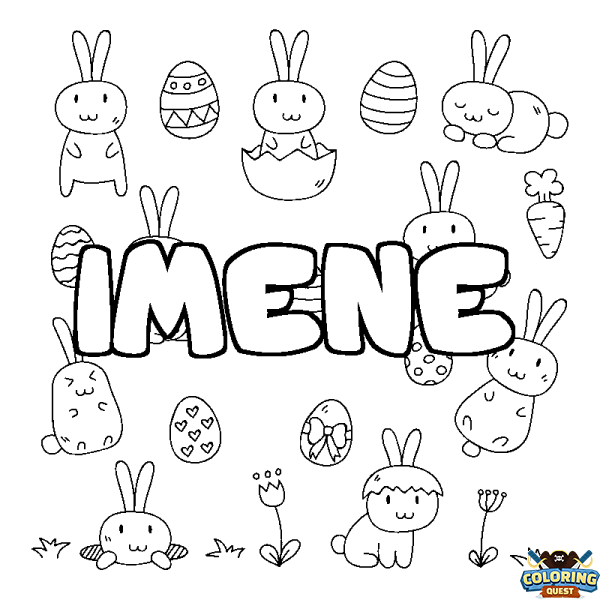 Coloring page first name IMENE - Easter background