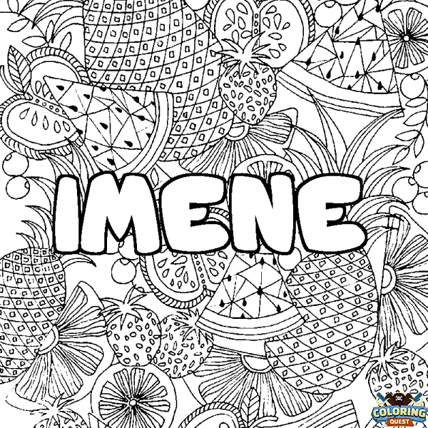 Coloring page first name IMENE - Fruits mandala background