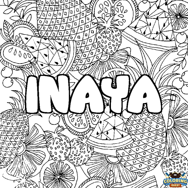 Coloring page first name INAYA - Fruits mandala background