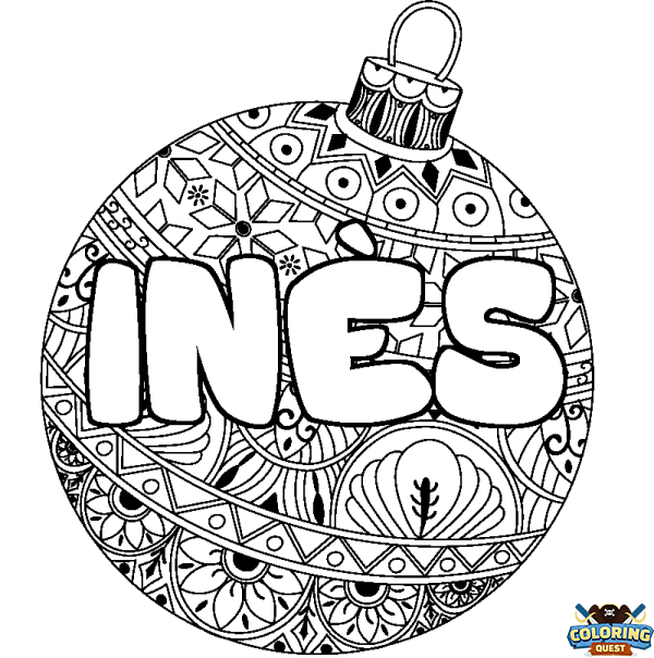 Coloring page first name IN&Egrave;S - Christmas tree bulb background