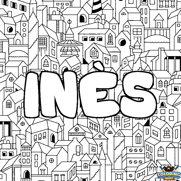 Coloring page first name IN&Egrave;S - City background