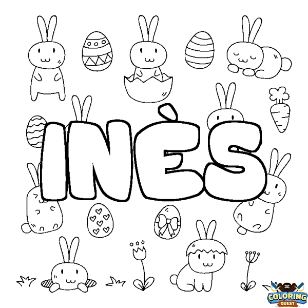 Coloring page first name IN&Egrave;S - Easter background