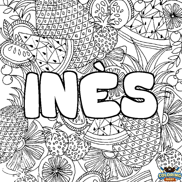 Coloring page first name IN&Egrave;S - Fruits mandala background