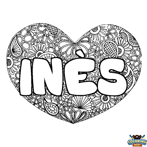 Coloring page first name IN&Egrave;S - Heart mandala background