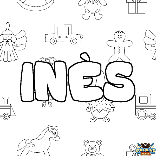 Coloring page first name IN&Egrave;S - Toys background