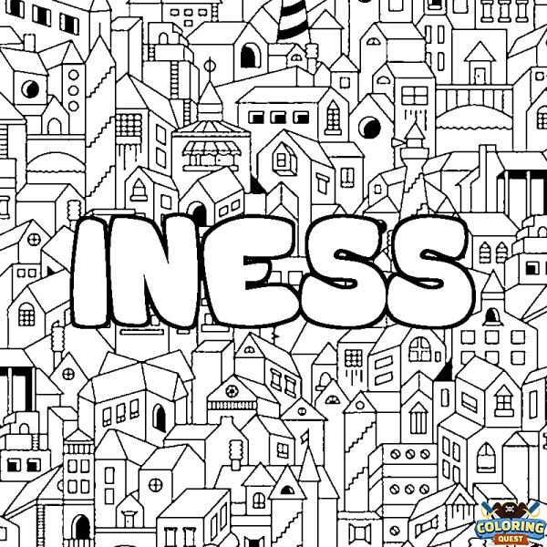 Coloring page first name INESS - City background