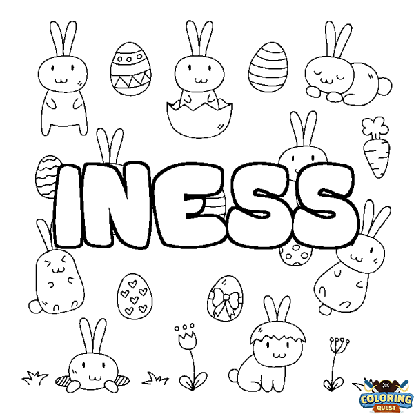 Coloring page first name INESS - Easter background