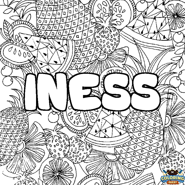 Coloring page first name INESS - Fruits mandala background