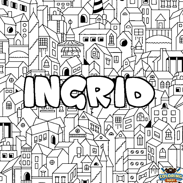 Coloring page first name INGRID - City background