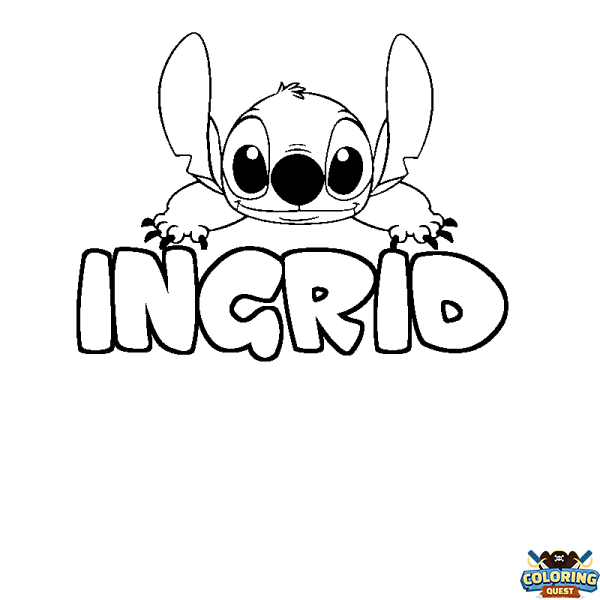 Coloring page first name INGRID - Stitch background
