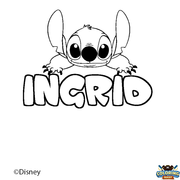Coloring page first name INGRID - Stitch background