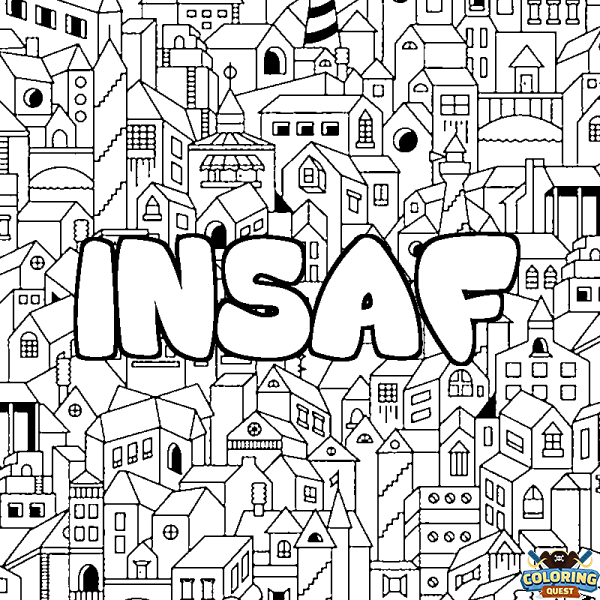 Coloring page first name INSAF - City background