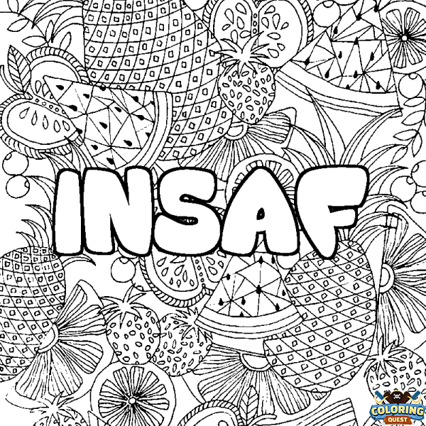 Coloring page first name INSAF - Fruits mandala background