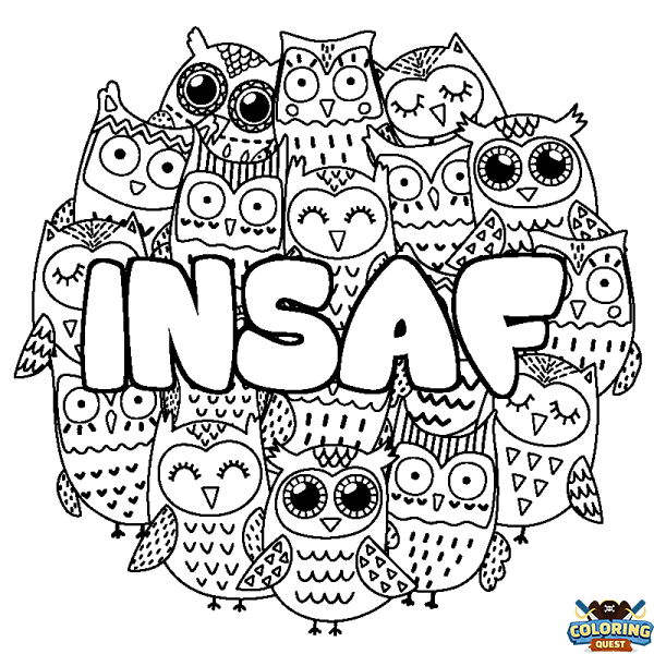 Coloring page first name INSAF - Owls background