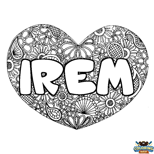 Coloring page first name IREM - Heart mandala background