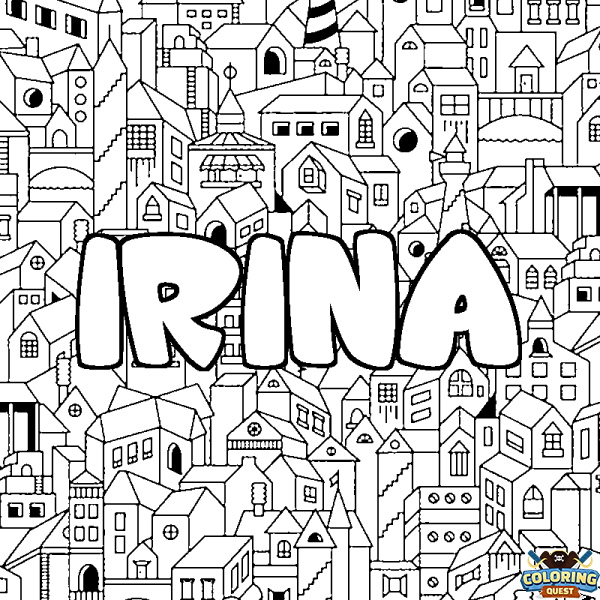 Coloring page first name IRINA - City background