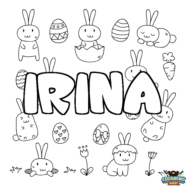 Coloring page first name IRINA - Easter background