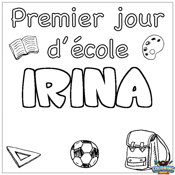 Coloring page first name IRINA - School First day background