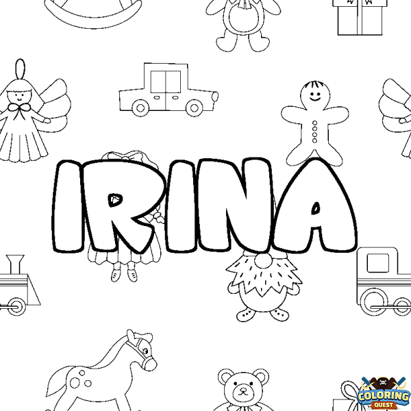 Coloring page first name IRINA - Toys background