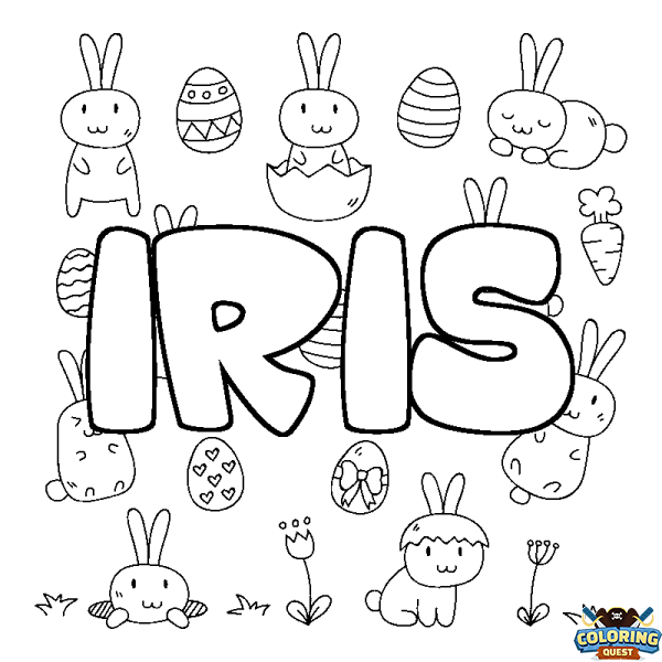 Coloring page first name IRIS - Easter background