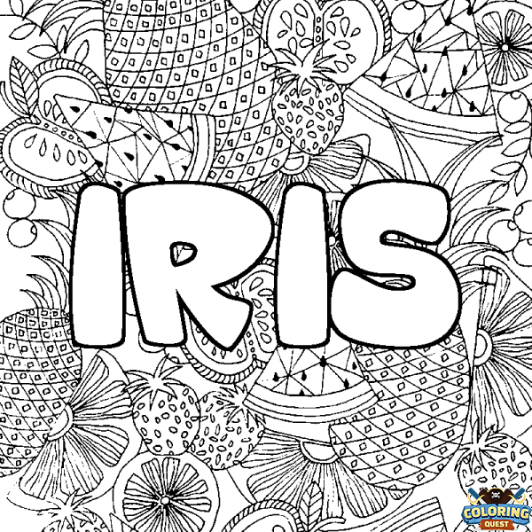 Coloring page first name IRIS - Fruits mandala background