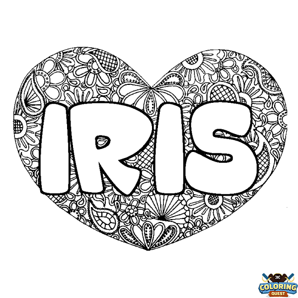 Coloring page first name IRIS - Heart mandala background