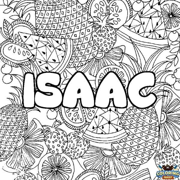 Coloring page first name ISAAC - Fruits mandala background