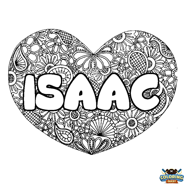 Coloring page first name ISAAC - Heart mandala background
