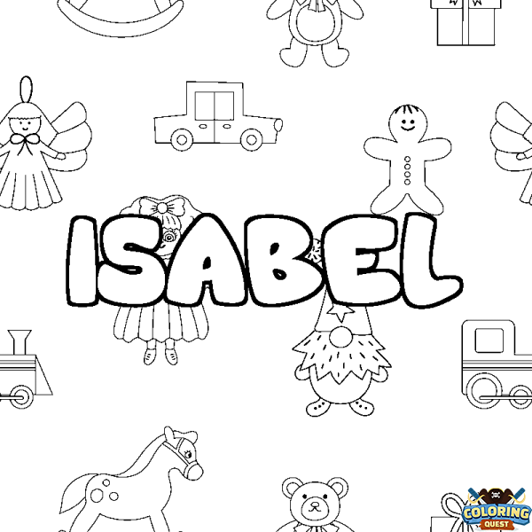 Coloring page first name ISABEL - Toys background