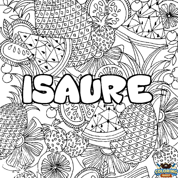 Coloring page first name ISAURE - Fruits mandala background