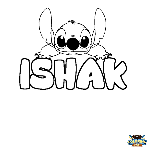 Coloring page first name ISHAK - Stitch background