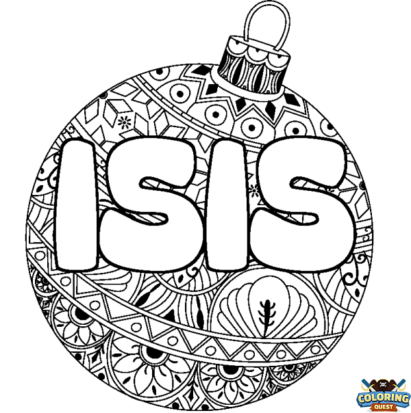 Coloring page first name ISIS - Christmas tree bulb background