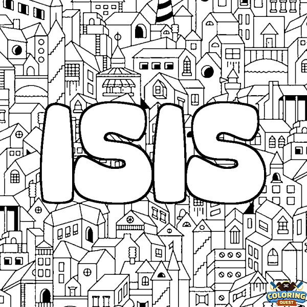 Coloring page first name ISIS - City background