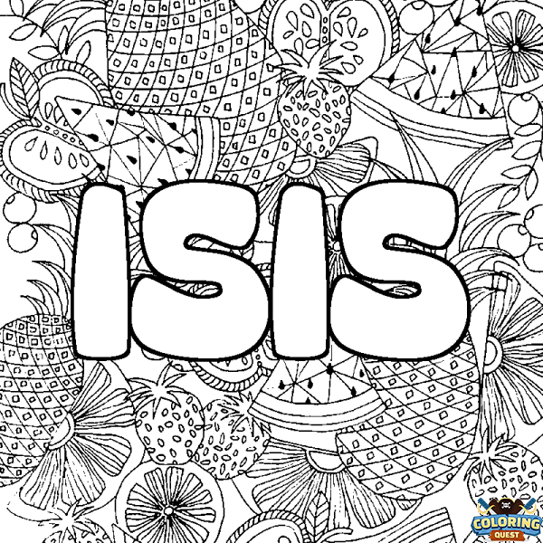 Coloring page first name ISIS - Fruits mandala background