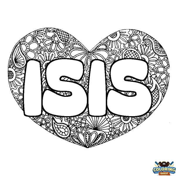 Coloring page first name ISIS - Heart mandala background