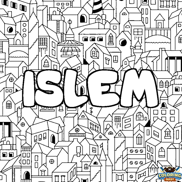 Coloring page first name ISLEM - City background