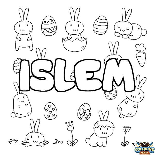 Coloring page first name ISLEM - Easter background