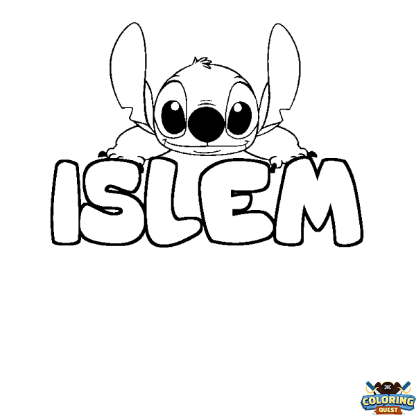 Coloring page first name ISLEM - Stitch background