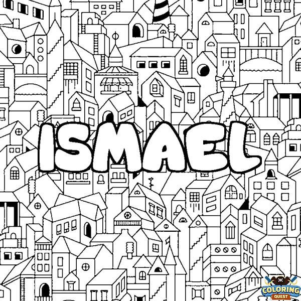 Coloring page first name ISMAEL - City background
