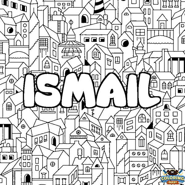 Coloring page first name ISMAIL - City background