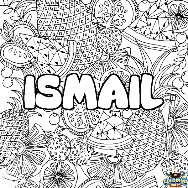 Coloring page first name ISMAIL - Fruits mandala background