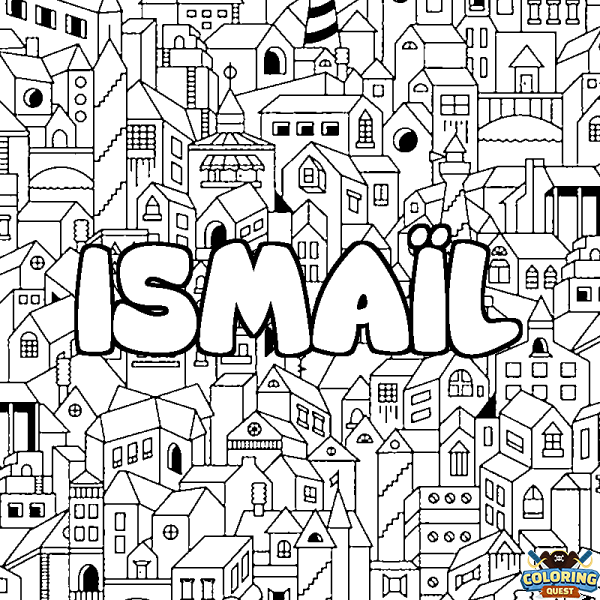 Coloring page first name ISMA&Iuml;L - City background